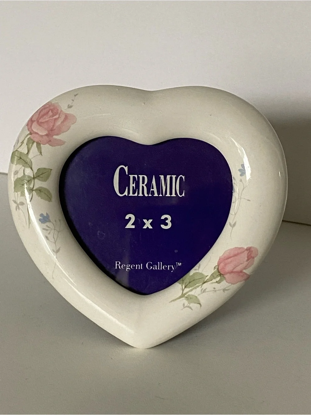 Vintage Heart Shaped Photo Frame Floral Roses Ceramic Picture Frame 3” Roses